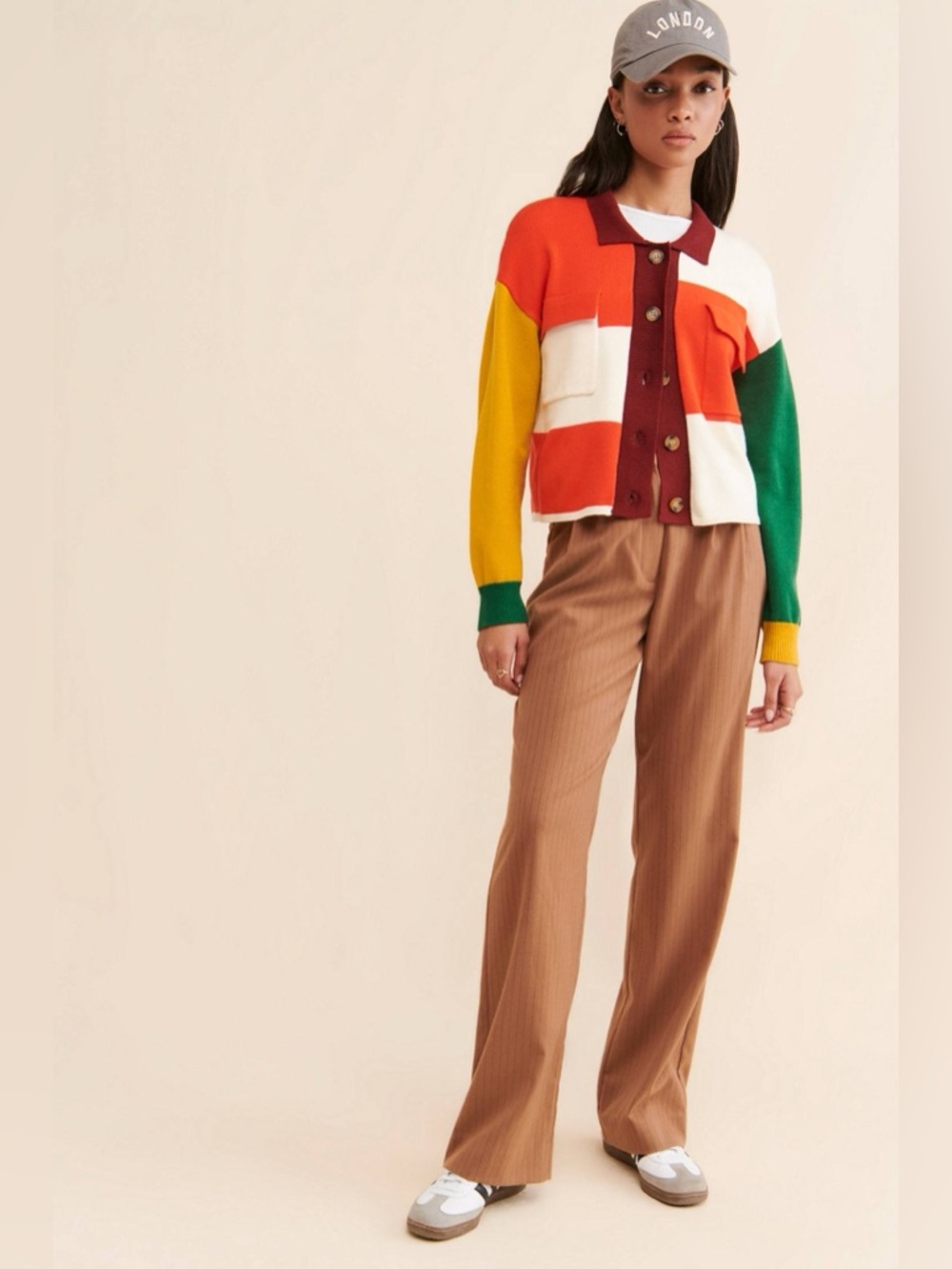 Anthropologie Flat White Colorblock Structured Cardigan Multi Size M - Picture 2 of 13